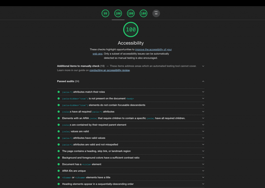 Google Lighthouse test results for RKWO